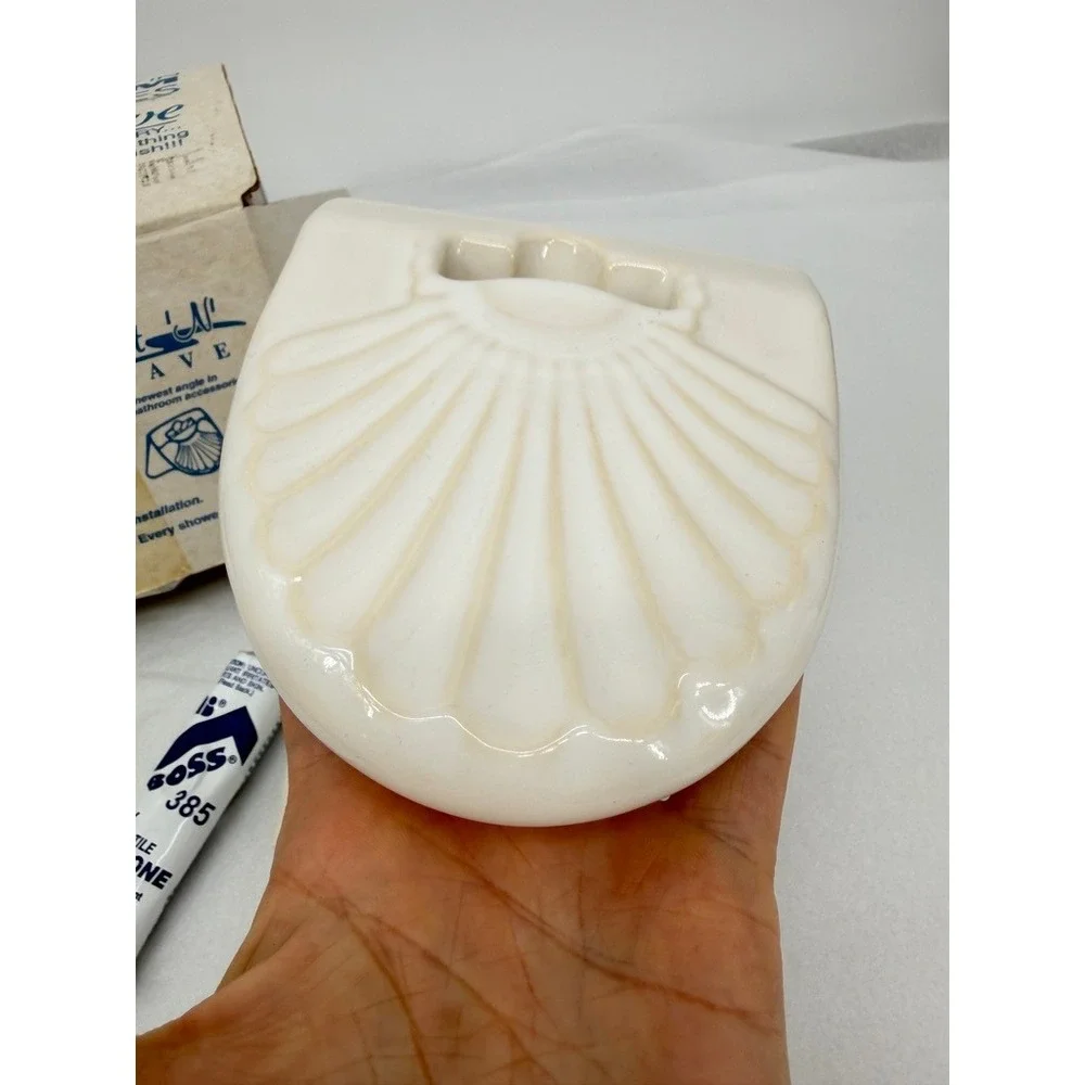 Shower Foot Rest NOS Rest 'N' Shave Ceramic Scallop Shell White VTG Wall Mounted